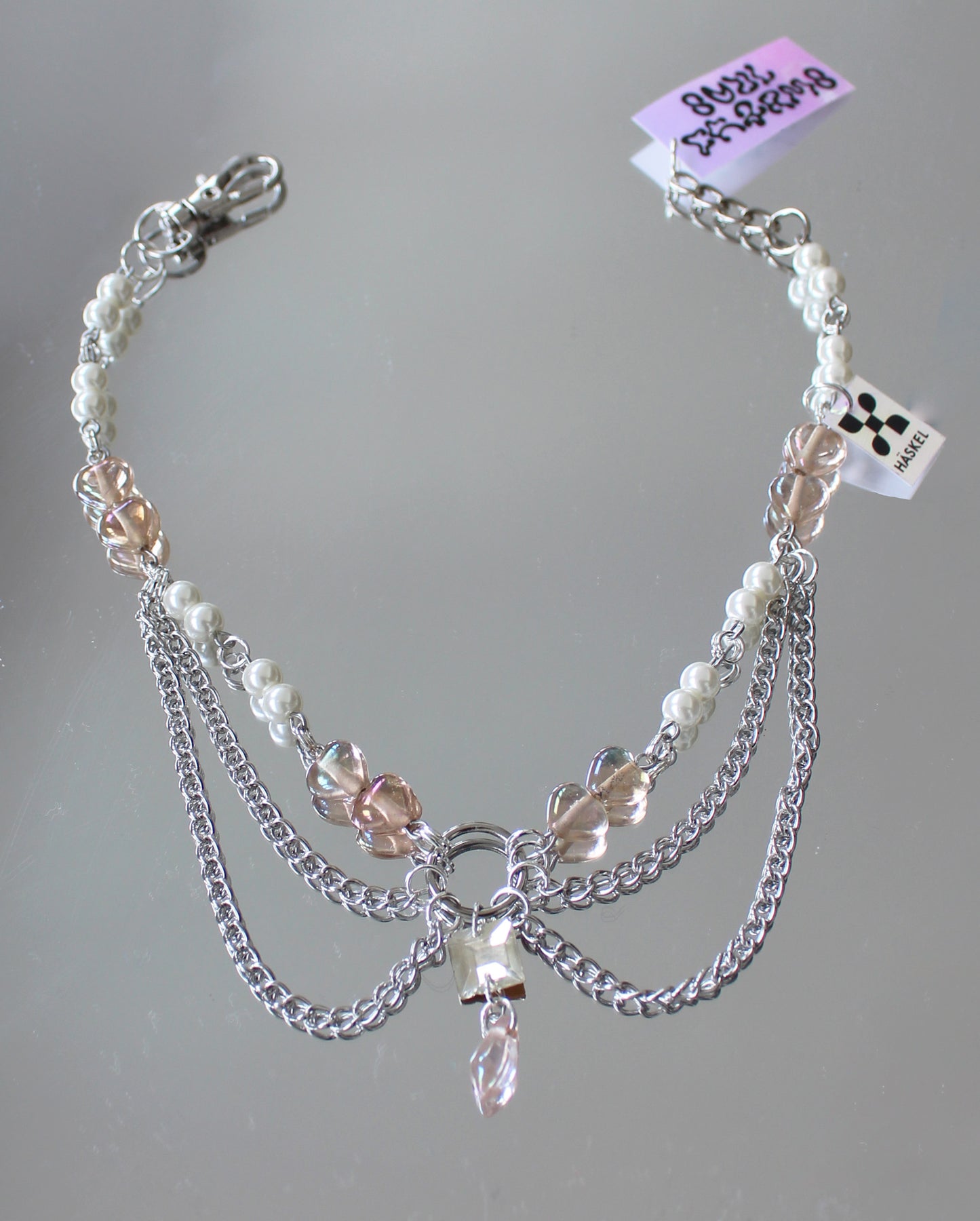 A AB PANTHER BABY PINK PEARL CHOCKER