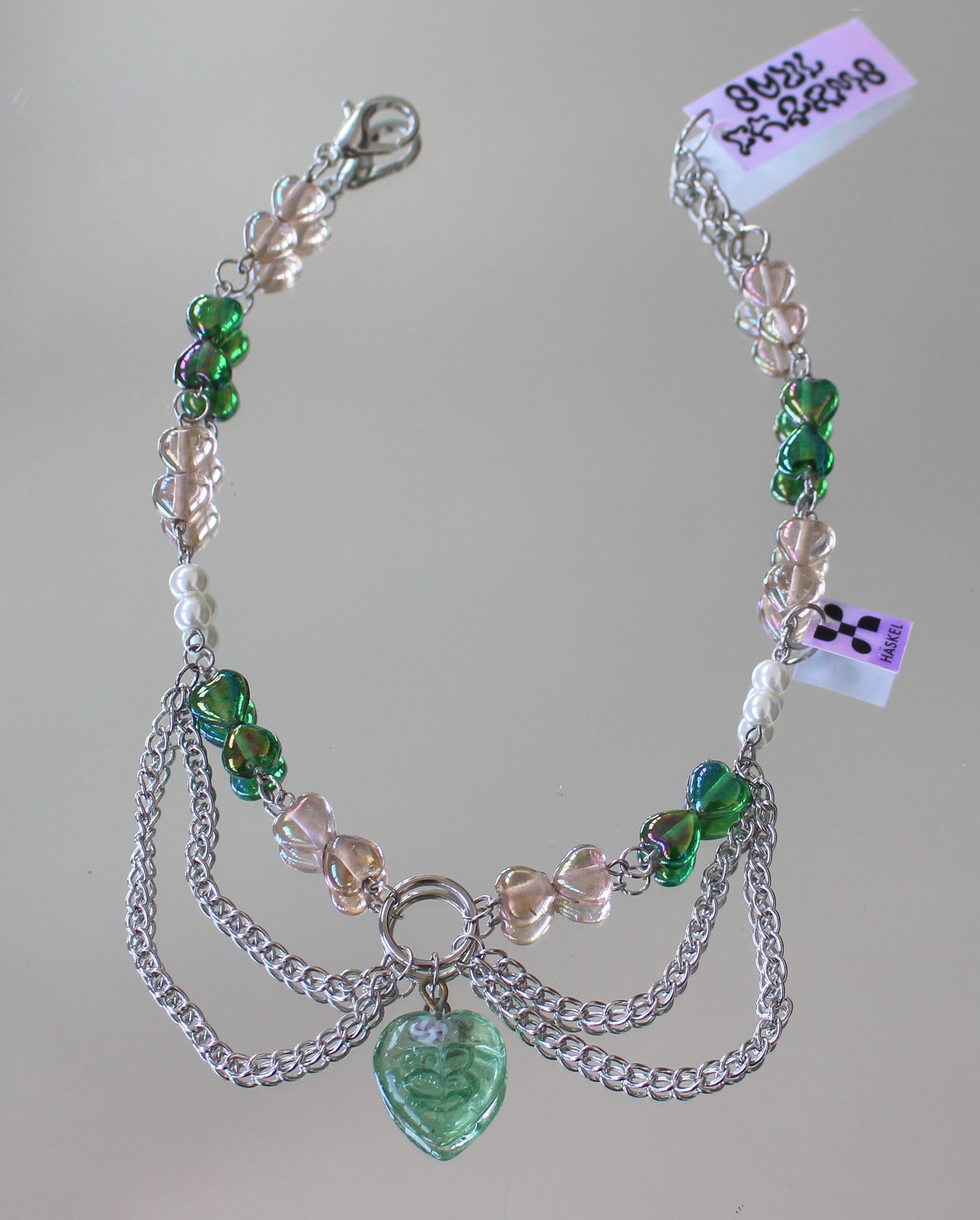 A AB CHAIN GREEN HEART CHOKER