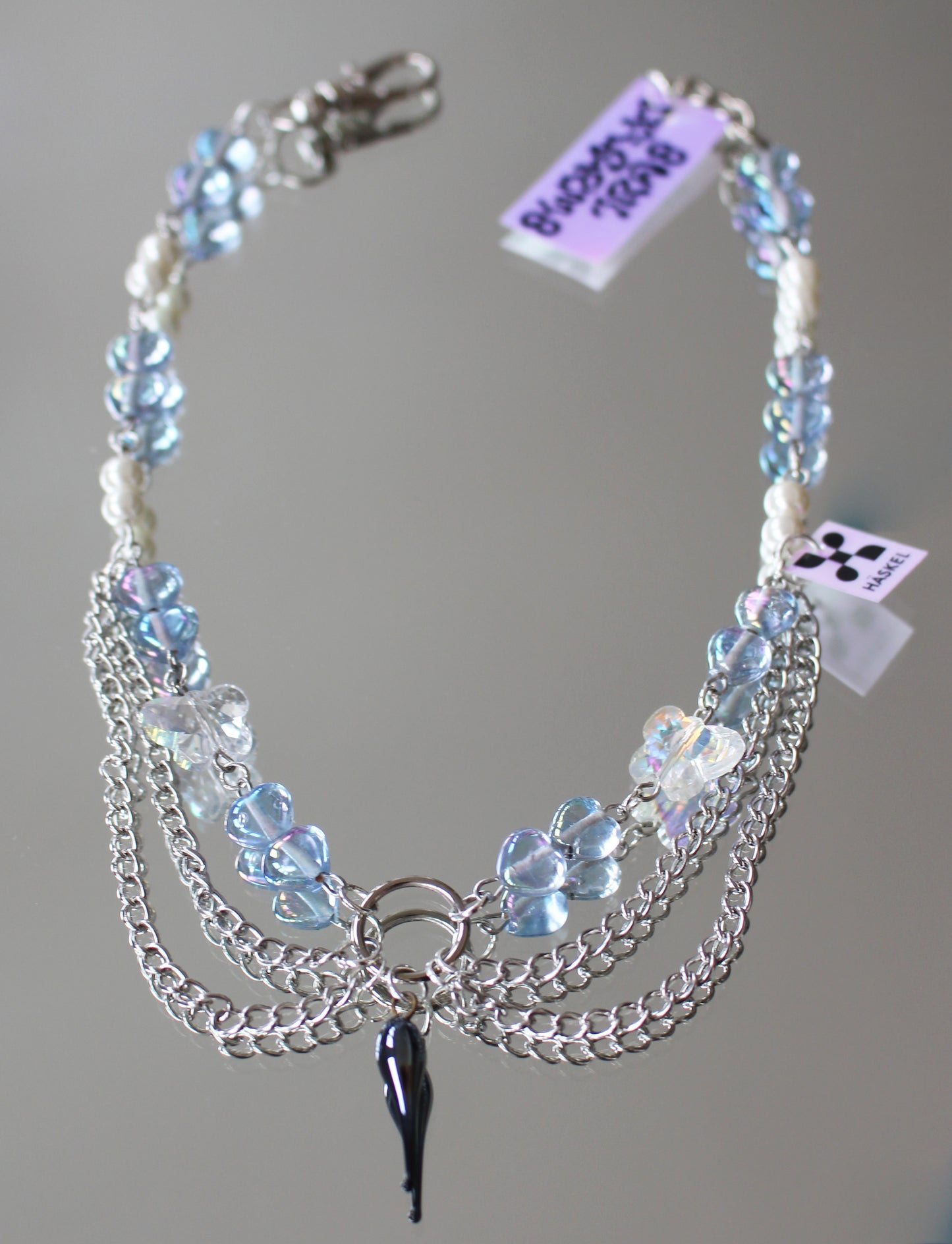 A AB PANTHER TEAR BLUE PEARL CHOCKER